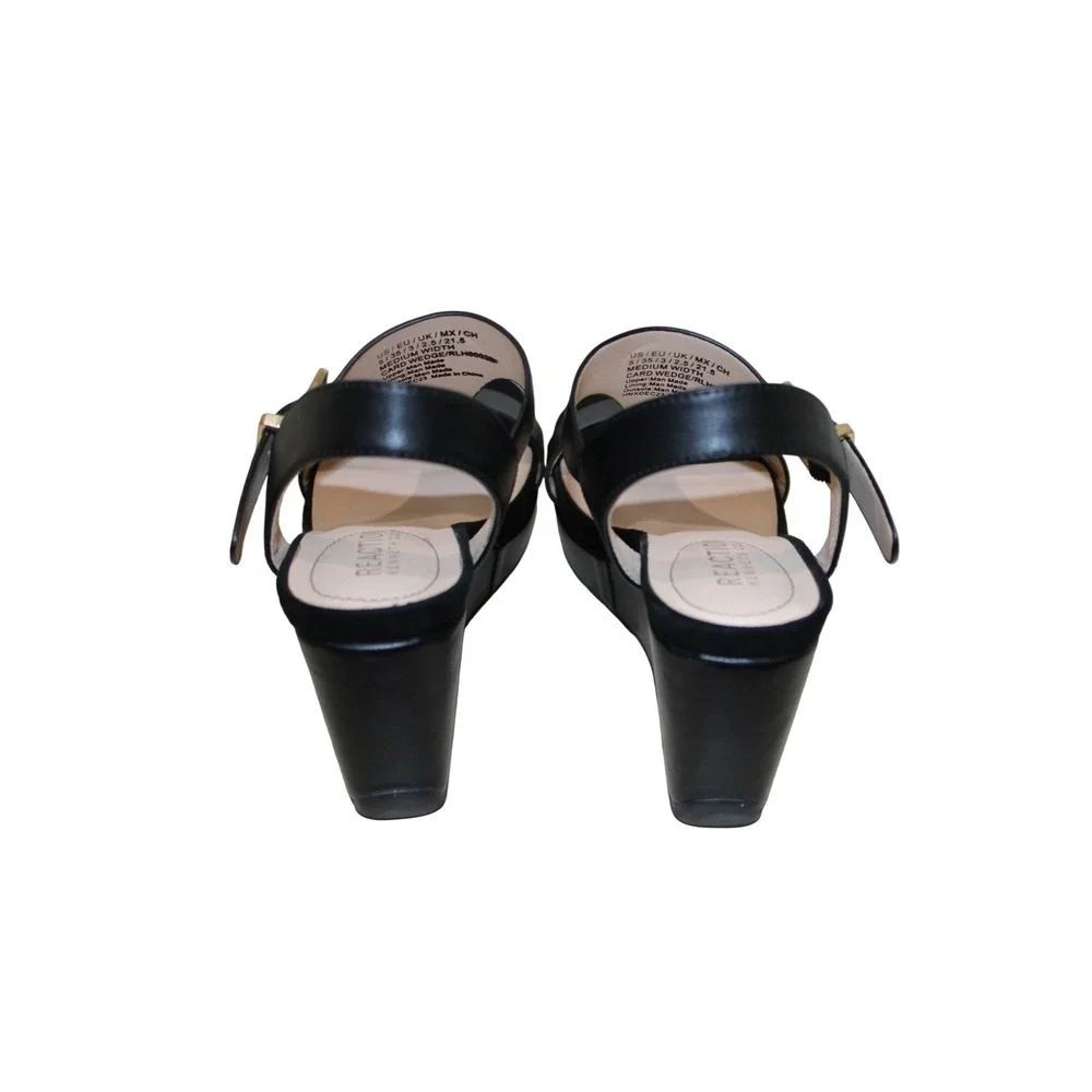 Kenneth Cole Reaction Card T-Strap Platform Wedge Sandal Womens 5 Black